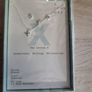 A New Day Necklace & Earring Set Monogram Letter‎ "X" Silver plated 16" NEW